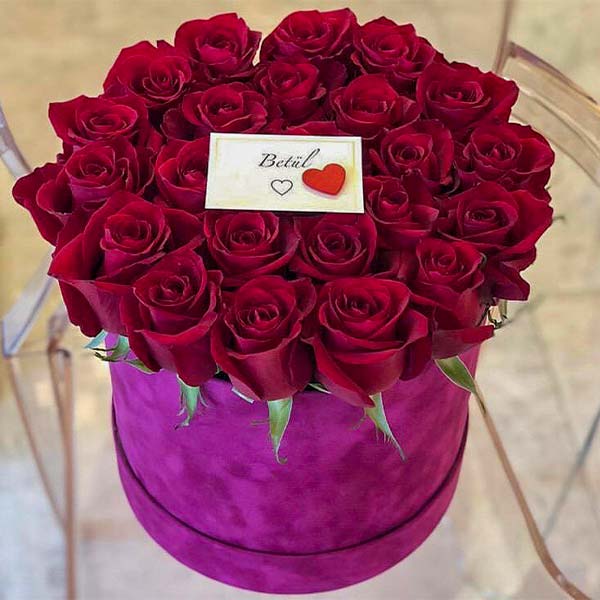 باکس گل رز 25 شاخه قرمز مدل 1251 | گل فروشی آنلاین هما